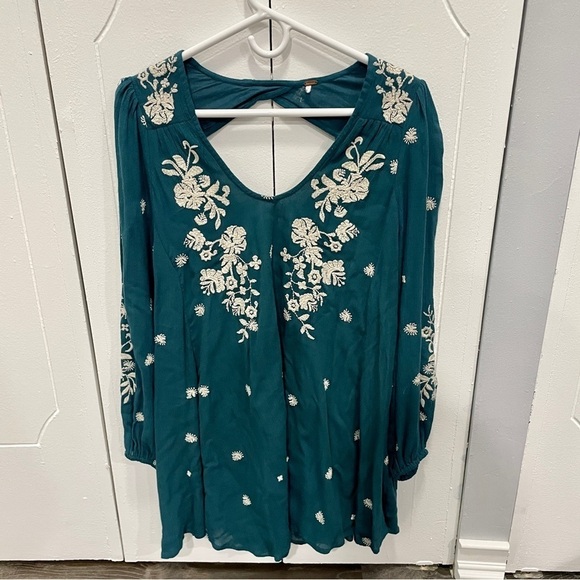Free People Green Sweet Tennessee Embroidered Long Sleeve Dress - Picture 3 of 15